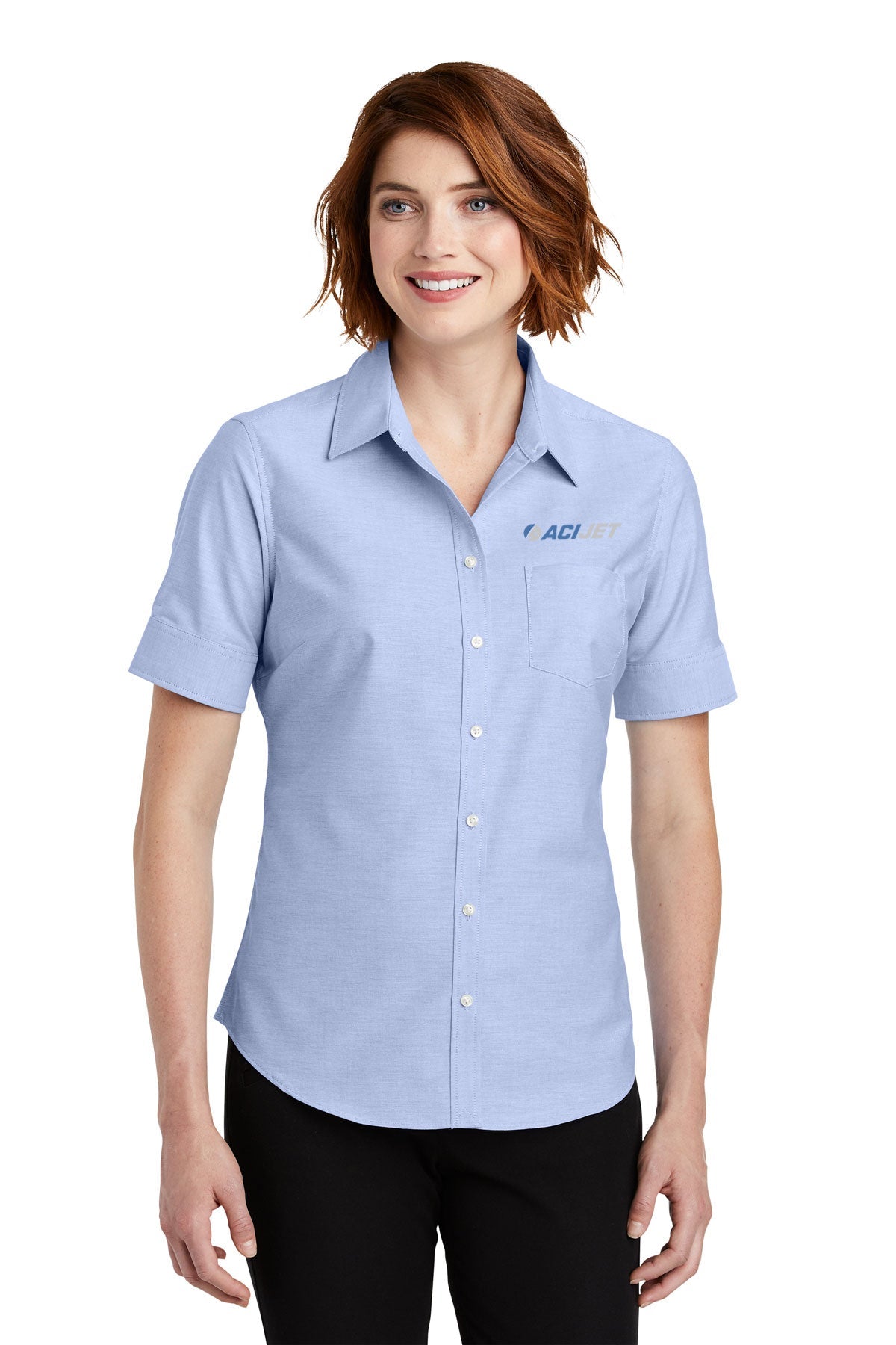 Port Authority Ladies Short Sleeve SuperPro Branded Oxford Shirts, Oxford Blue [ACI Jet Uniforms]