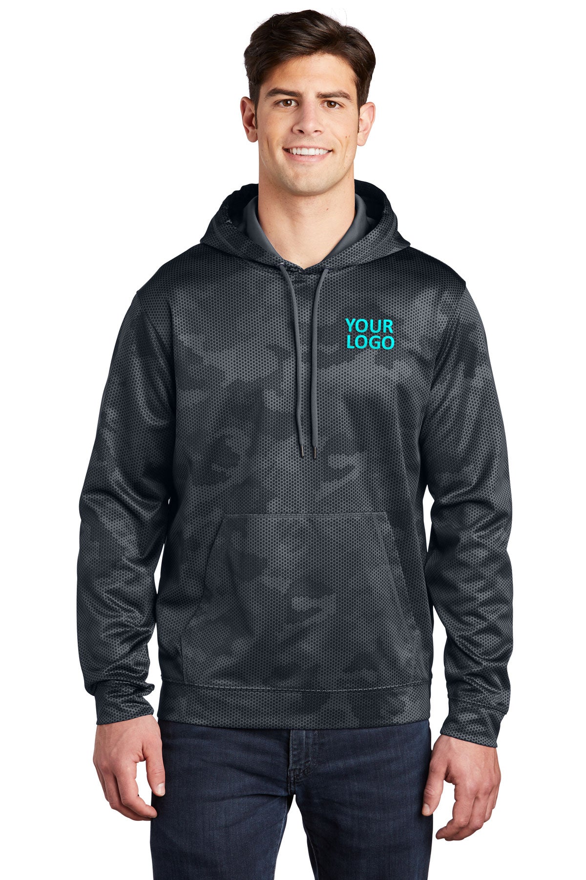 Sport-Tek Sport-Wick CamoHex Fleece Customized Hooded Pullovers, Dark Smoke Grey [Milford Mining Company Utah]