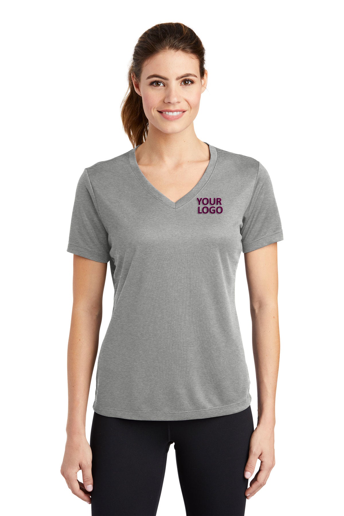 Sport-Tek Ladies PosiCharge Branded RacerMesh V-Neck Tee's, Grey Heather [sean@hearthcorp.com]
