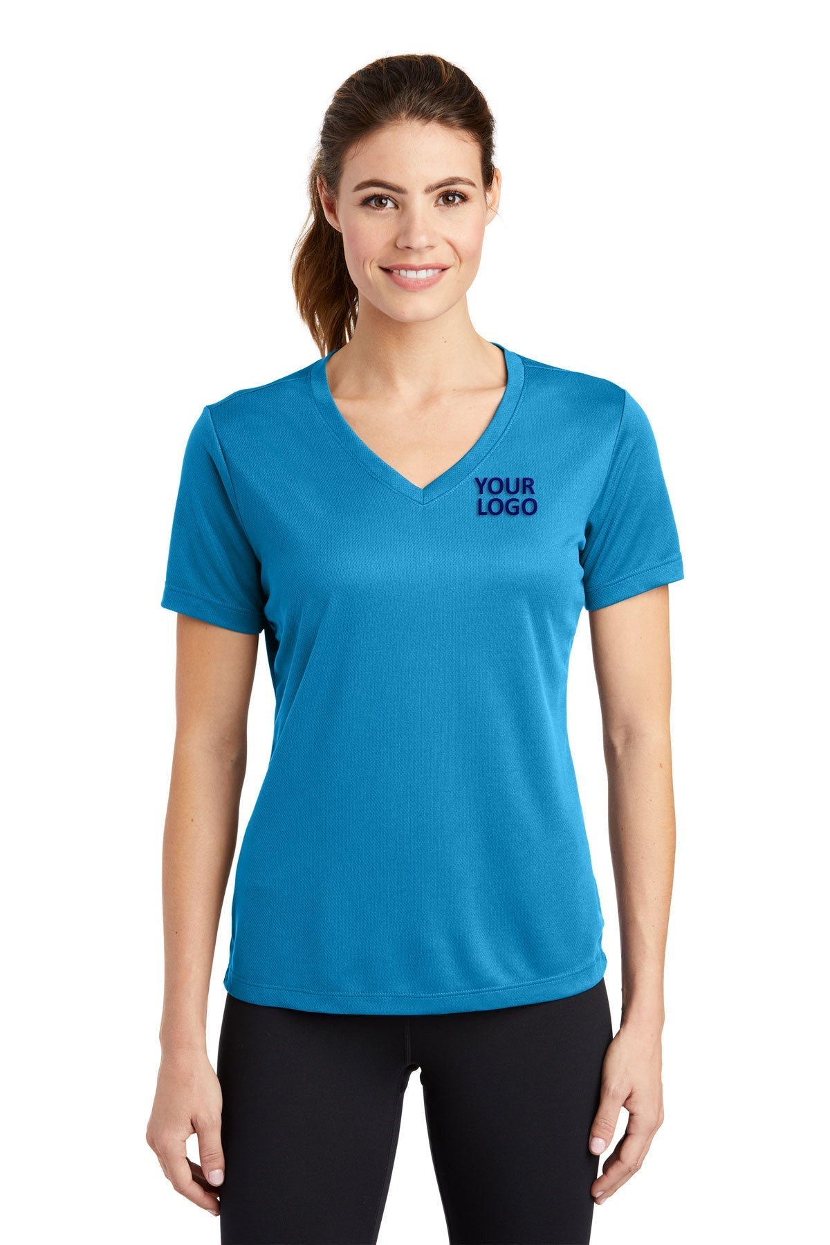 Sport-Tek Ladies PosiCharge Customized RacerMesh V-Neck Tee's, Pond Blue [Saffire LLC]