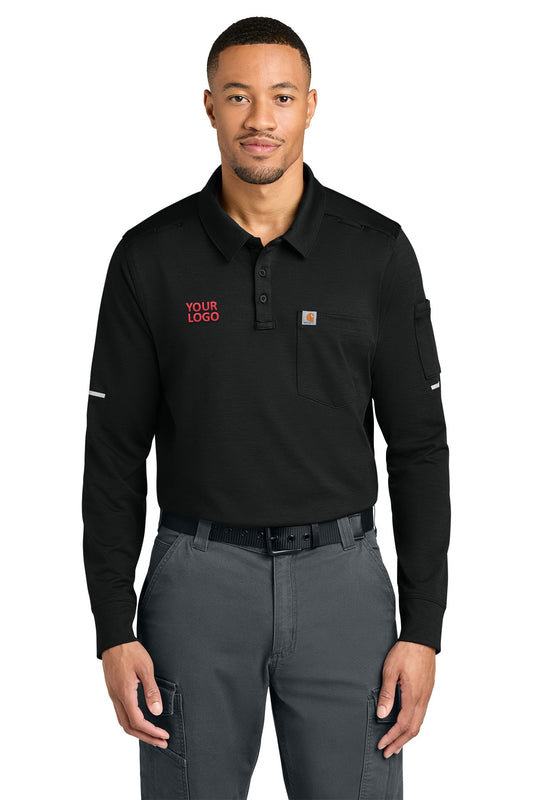 Custom Carhartt CTC16129 Black custom logo polo shirts embroidered