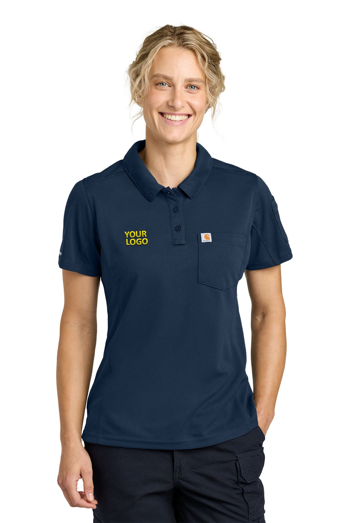 Custom Carhartt CTC12119 Dark Navy custom logo polo shirts embroidered