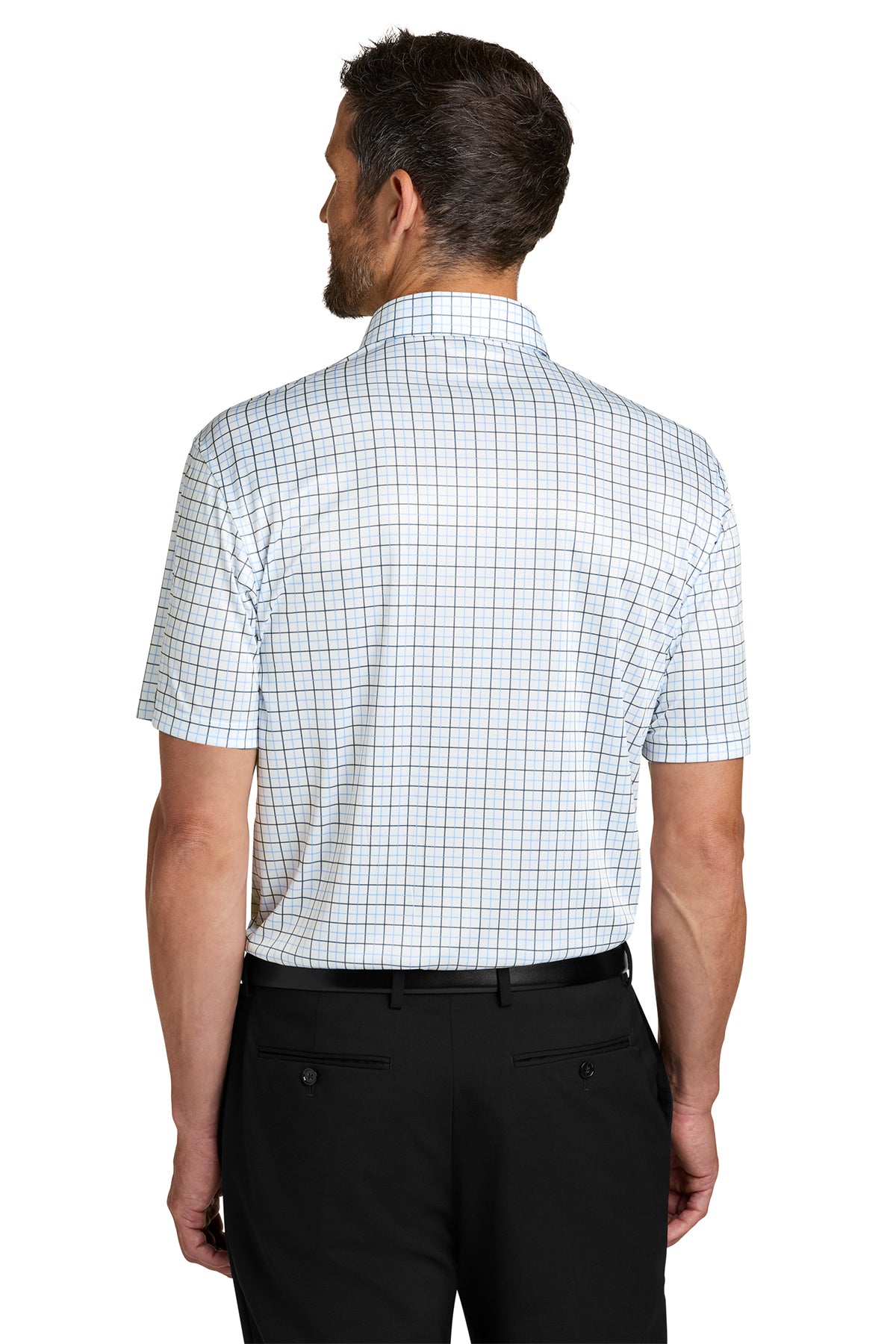 Port Authority Shirt Collar Polo, Black/ Carolina Blue Check