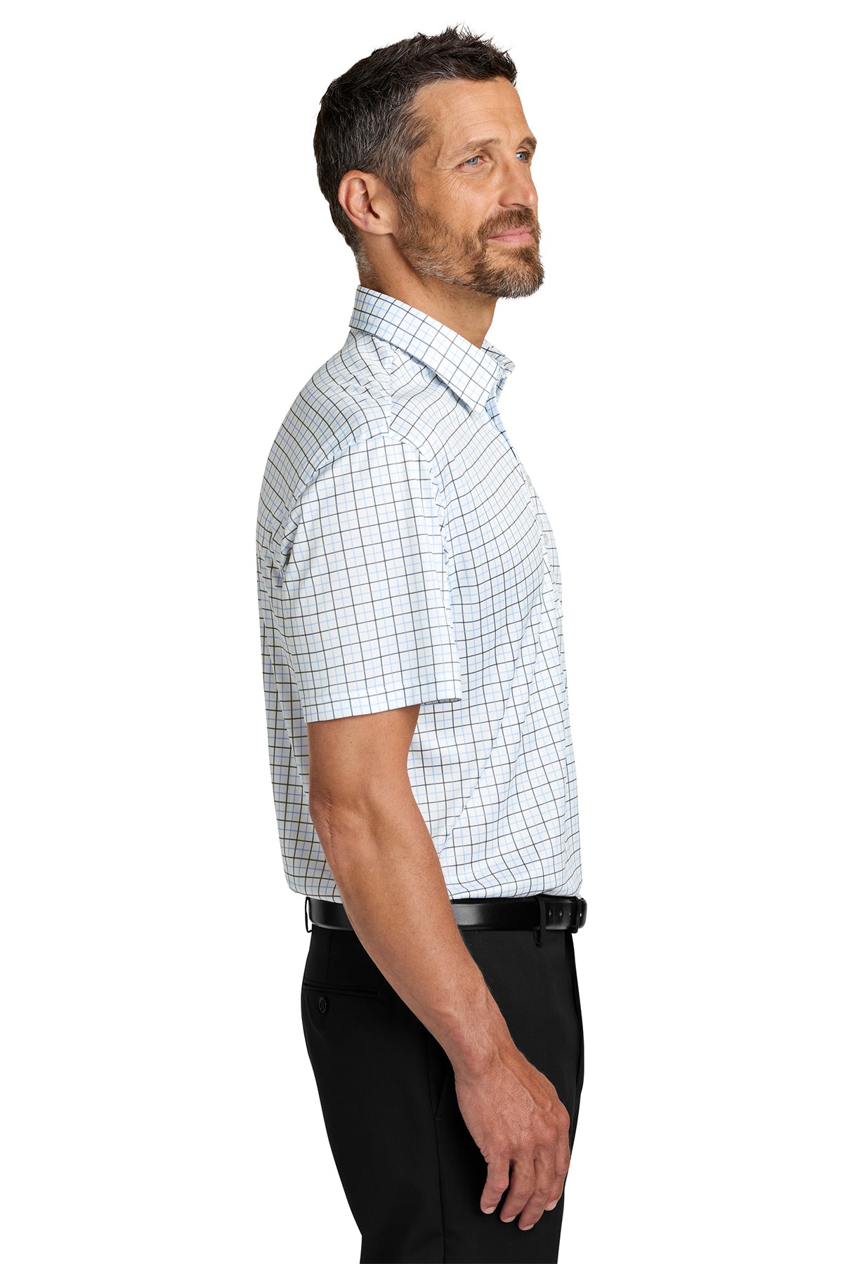 Port Authority Shirt Collar Polo, Black/ Carolina Blue Check
