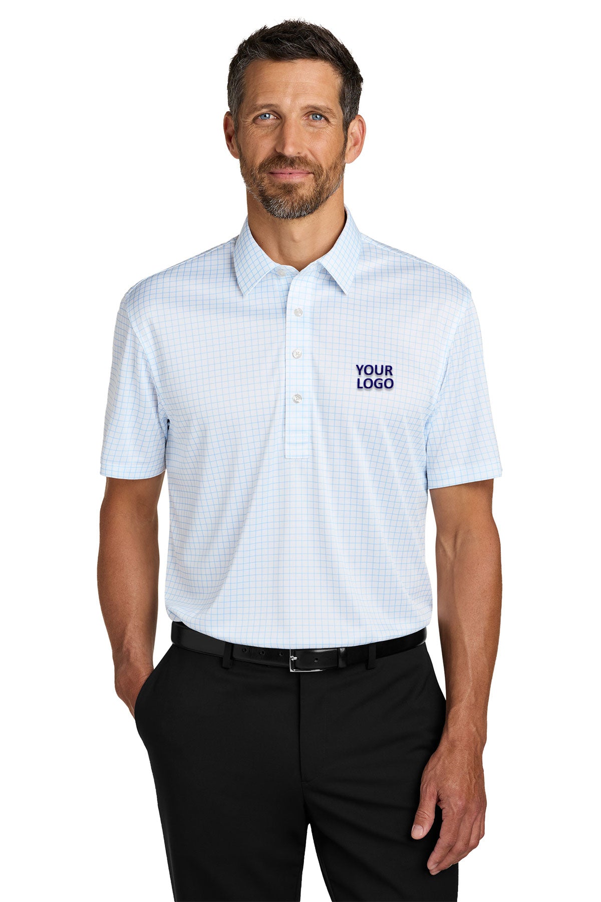 Port Authority Shirt Collar Polo, Cloud Blue Check [Osage LLC]