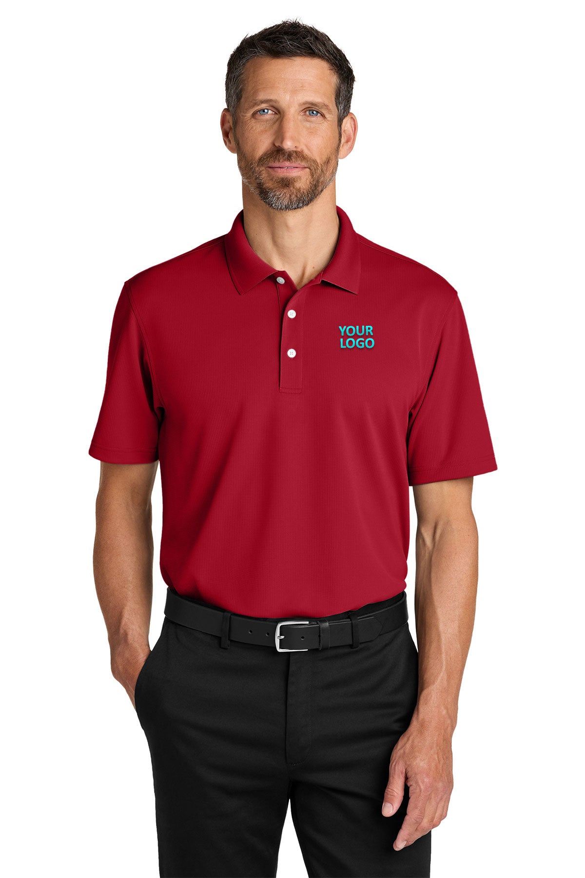Custom Port Authority K845 Rich Red custom logo polo shirts embroidered