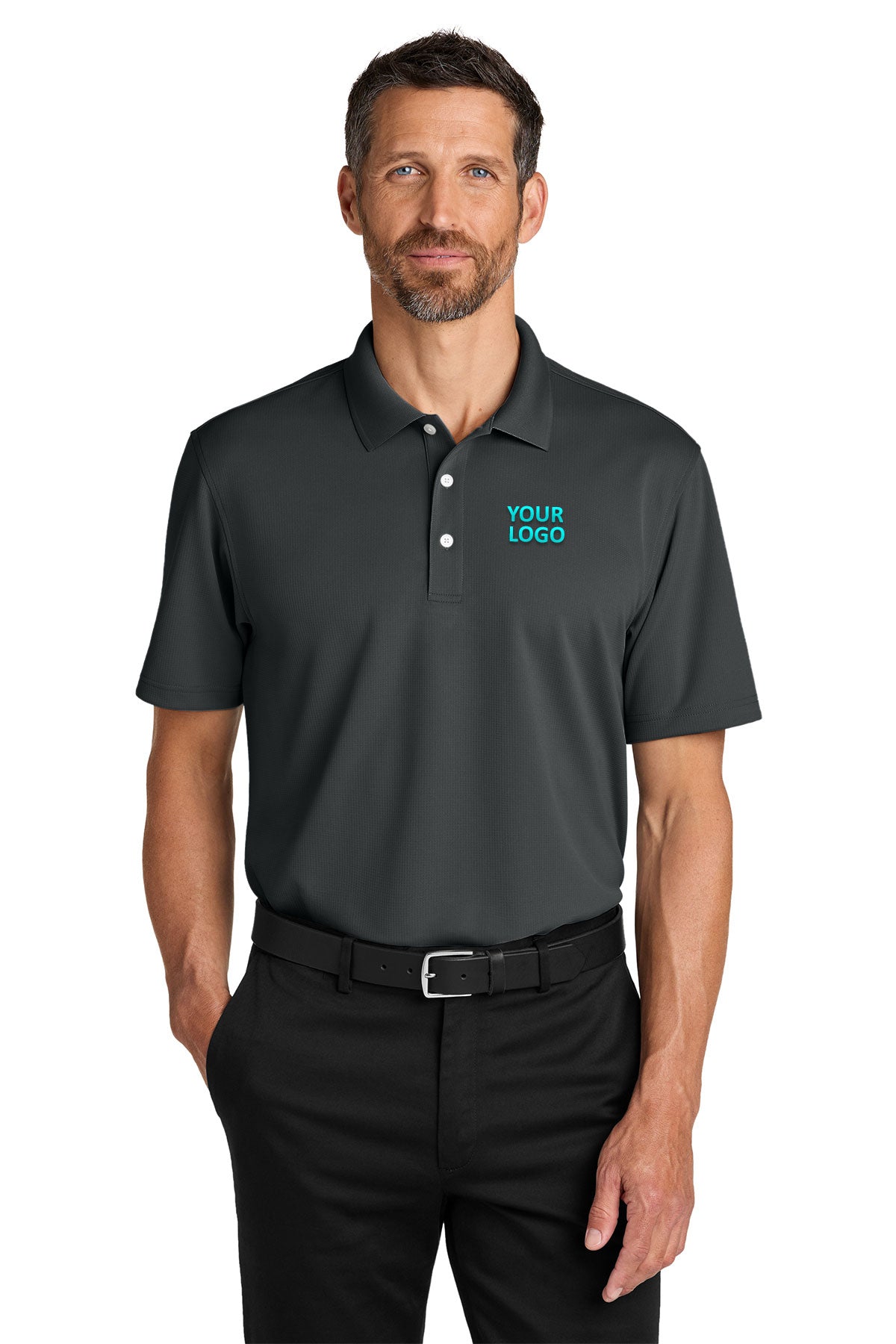Custom Port Authority K845 Seal Grey polo shirts with logos