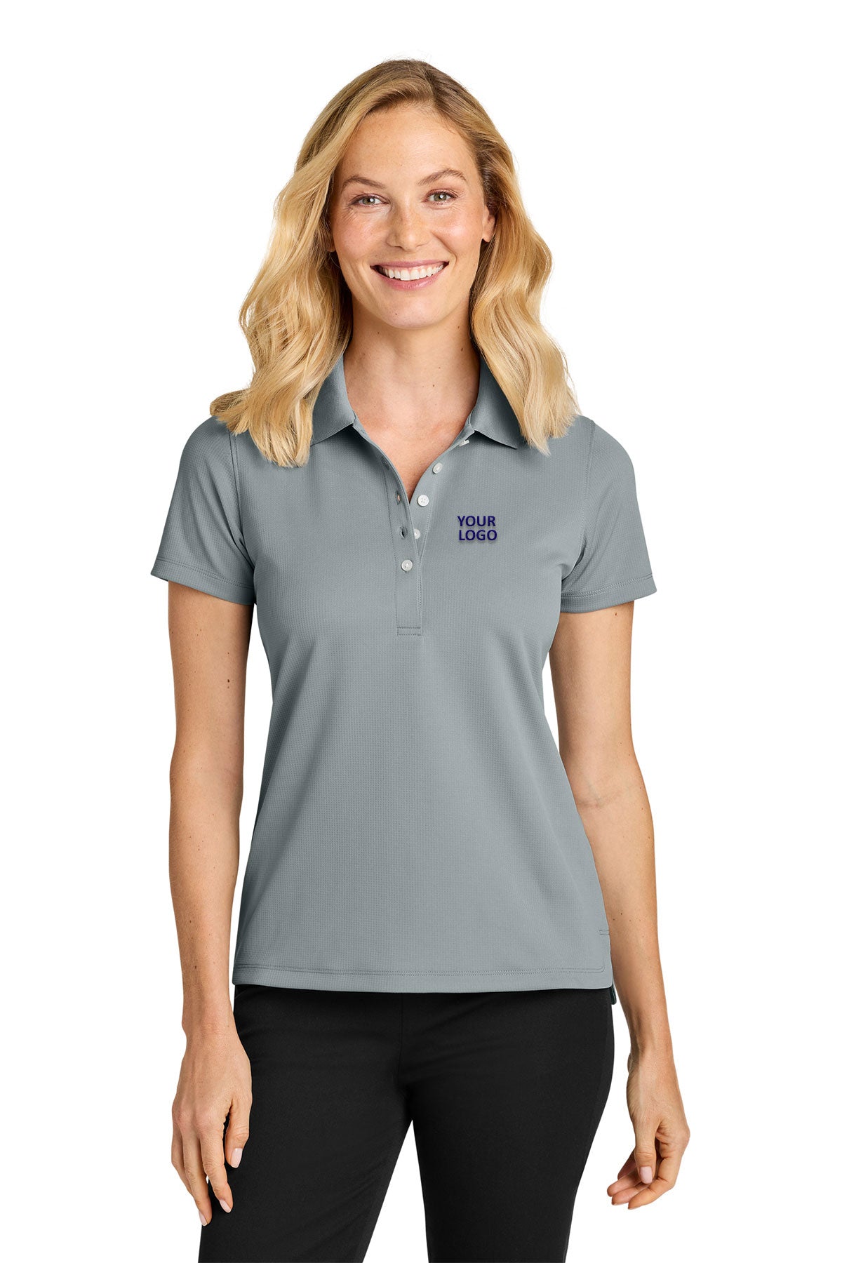 Custom Port Authority LK845 Light Sterling Grey polo shirt with logo embroidered