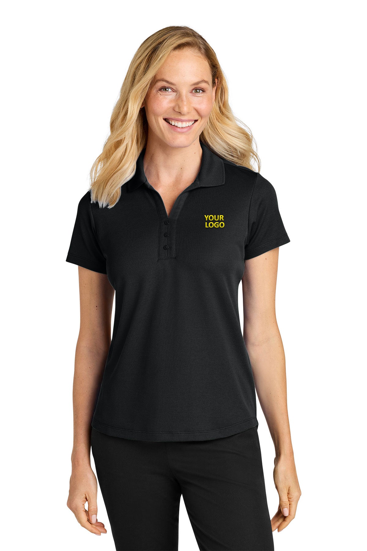 Port Authority Womens Plaited Pique Polo, Deep Black [ERES]