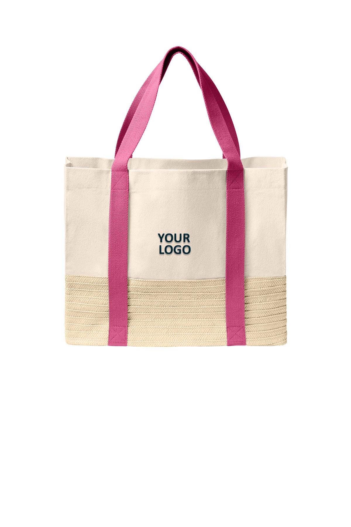 Port Authority Straw Market Tote, Awareness Pink