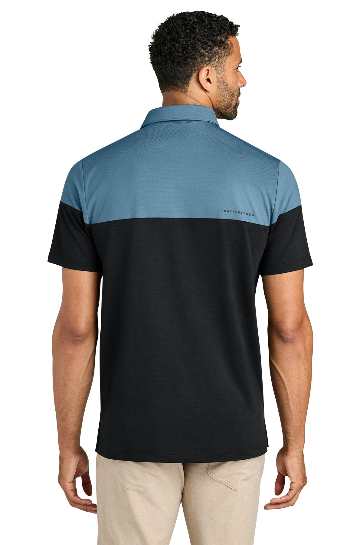 TravisMathew Onward Colorblock Custom Polos, Blue/ Black