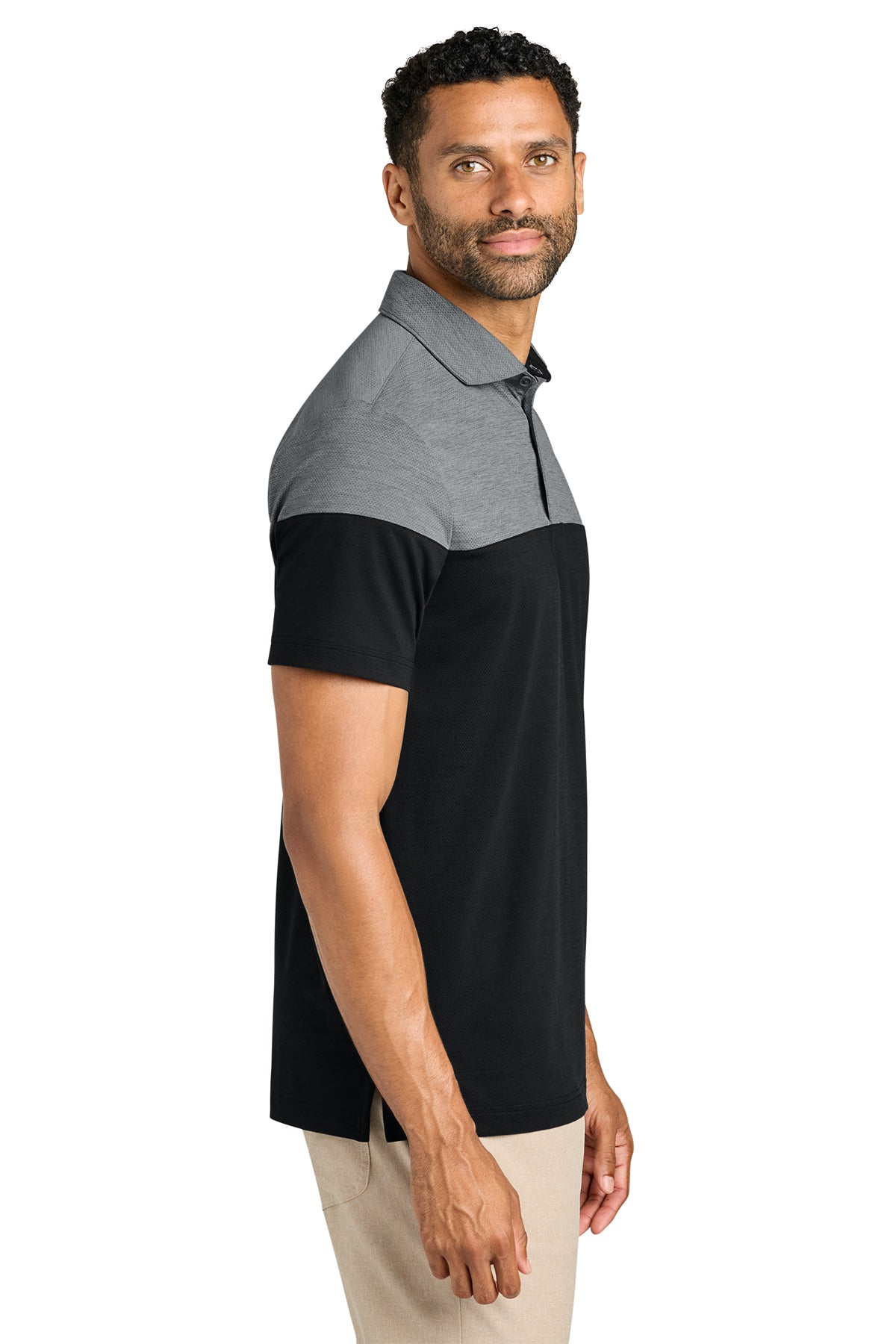 TravisMathew Onward Colorblock Custom Polos, Grey Heather/ Black