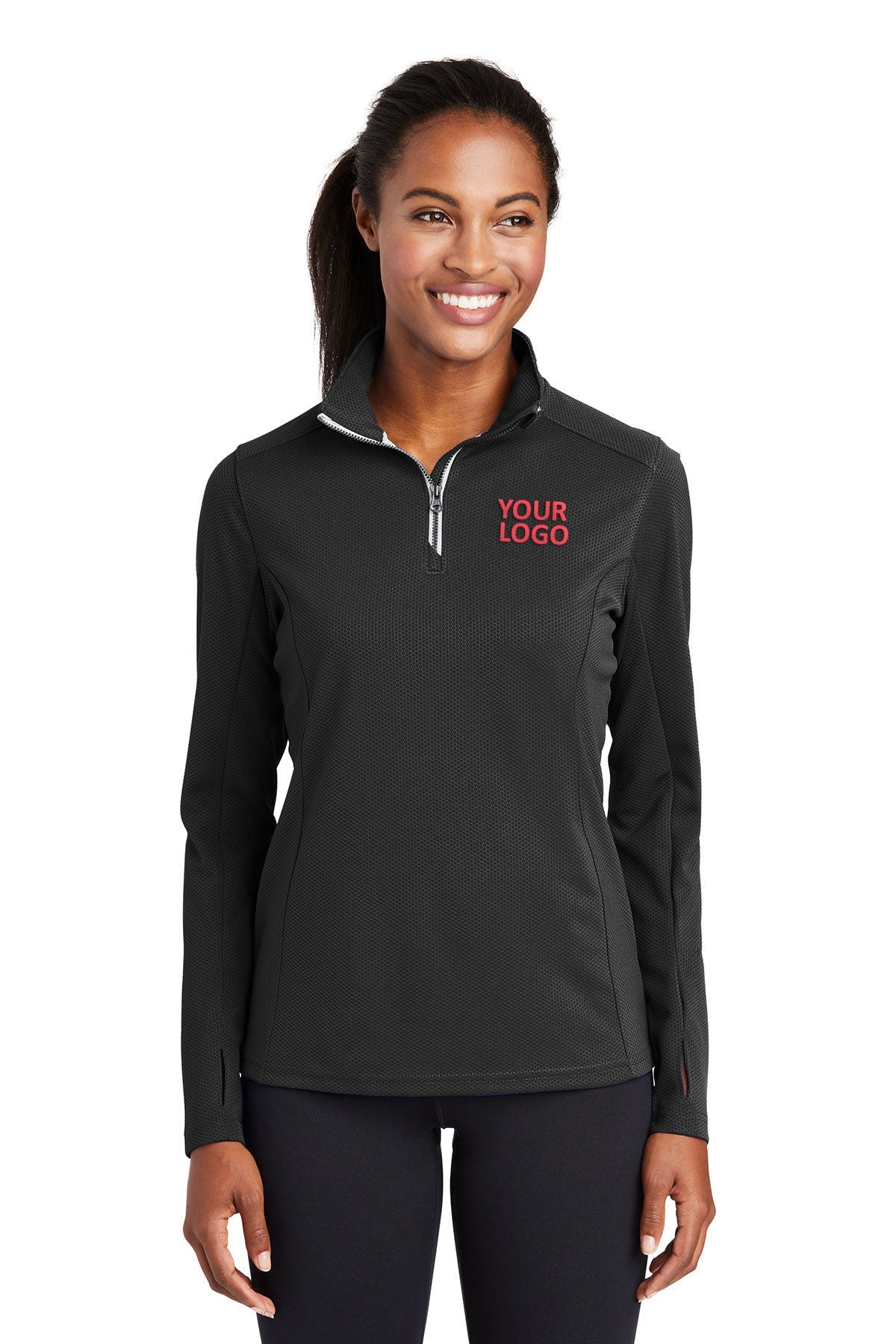 Sport-Tek Ladies Sport-Wick Textured Custom 1/4-Zip Pullovers, Black [Harris & Associates]