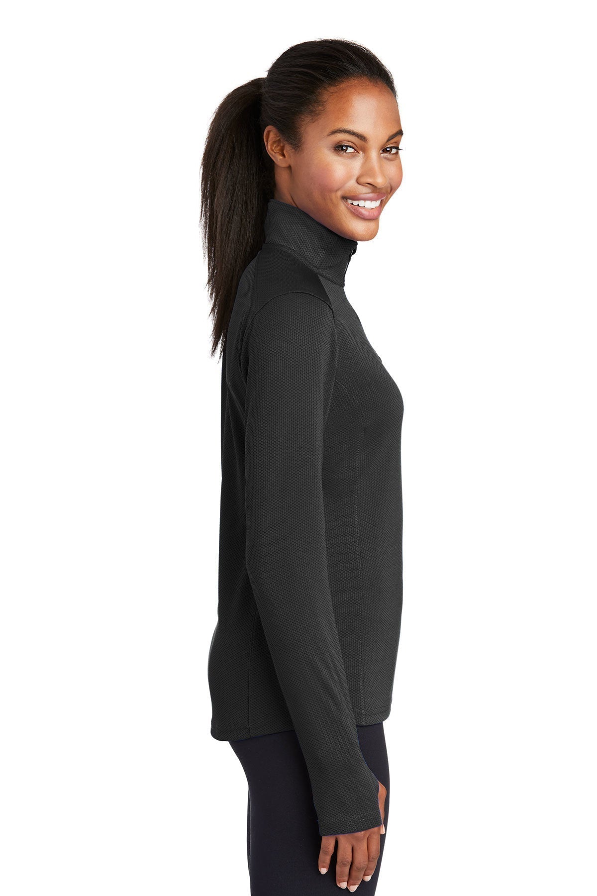 Sport-Tek Ladies Sport-Wick Textured Custom 1/4-Zip Pullovers, Black [Harris & Associates]