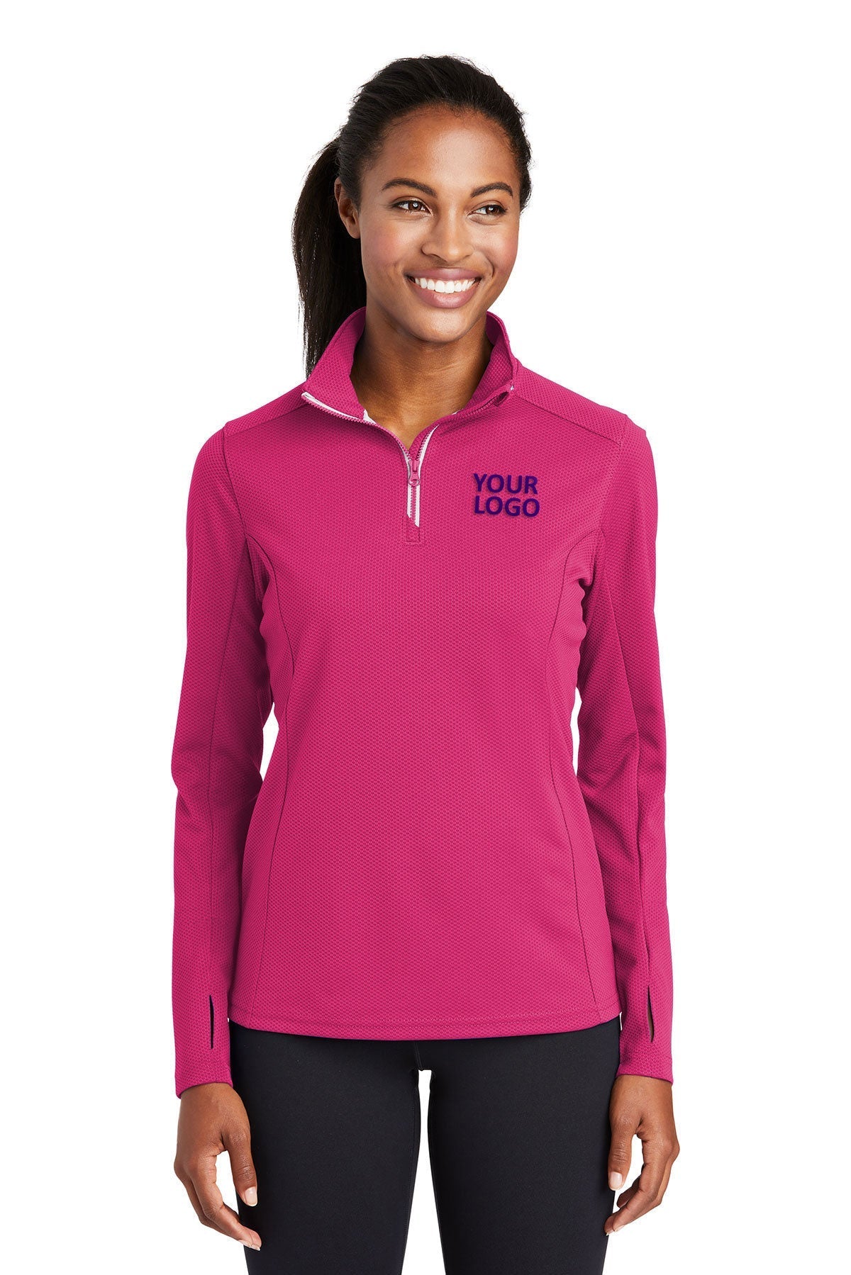 Sport-Tek Ladies Sport-Wick Textured Customized 1/4-Zip Pullovers, Pink Raspberry [Horizontal]