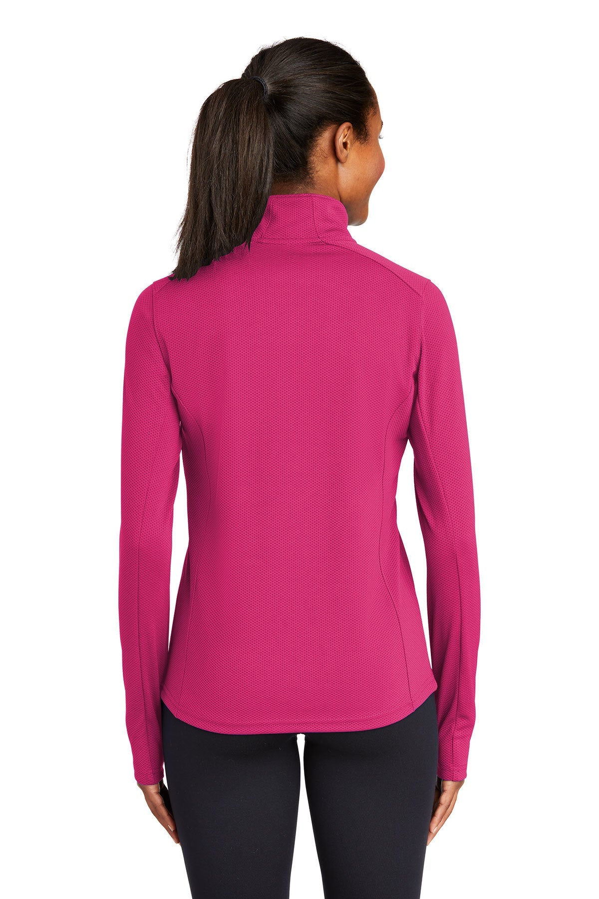Sport-Tek Ladies Sport-Wick Textured Customized 1/4-Zip Pullovers, Pink Raspberry [Horizontal]