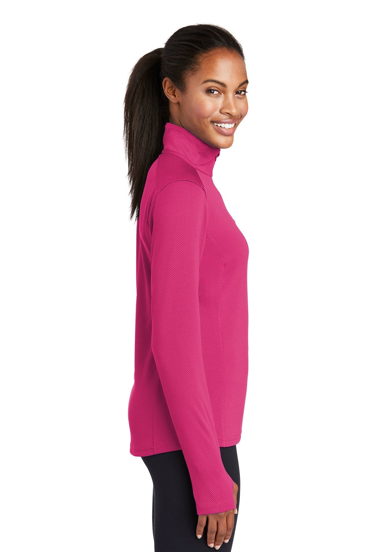 Sport-Tek Ladies Sport-Wick Textured Customized 1/4-Zip Pullovers, Pink Raspberry [Horizontal]