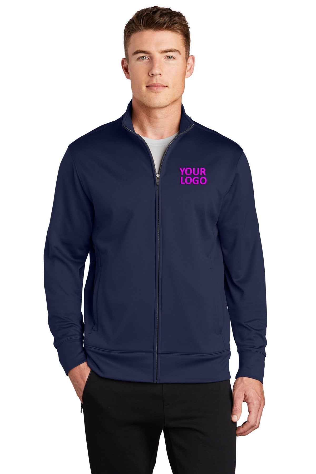 Sport-Tek Sport-Wick Fleece Branded Full-Zip Jackets, Navy [Guardian Pharmacy of Cincinnati DBA Mullaneys]