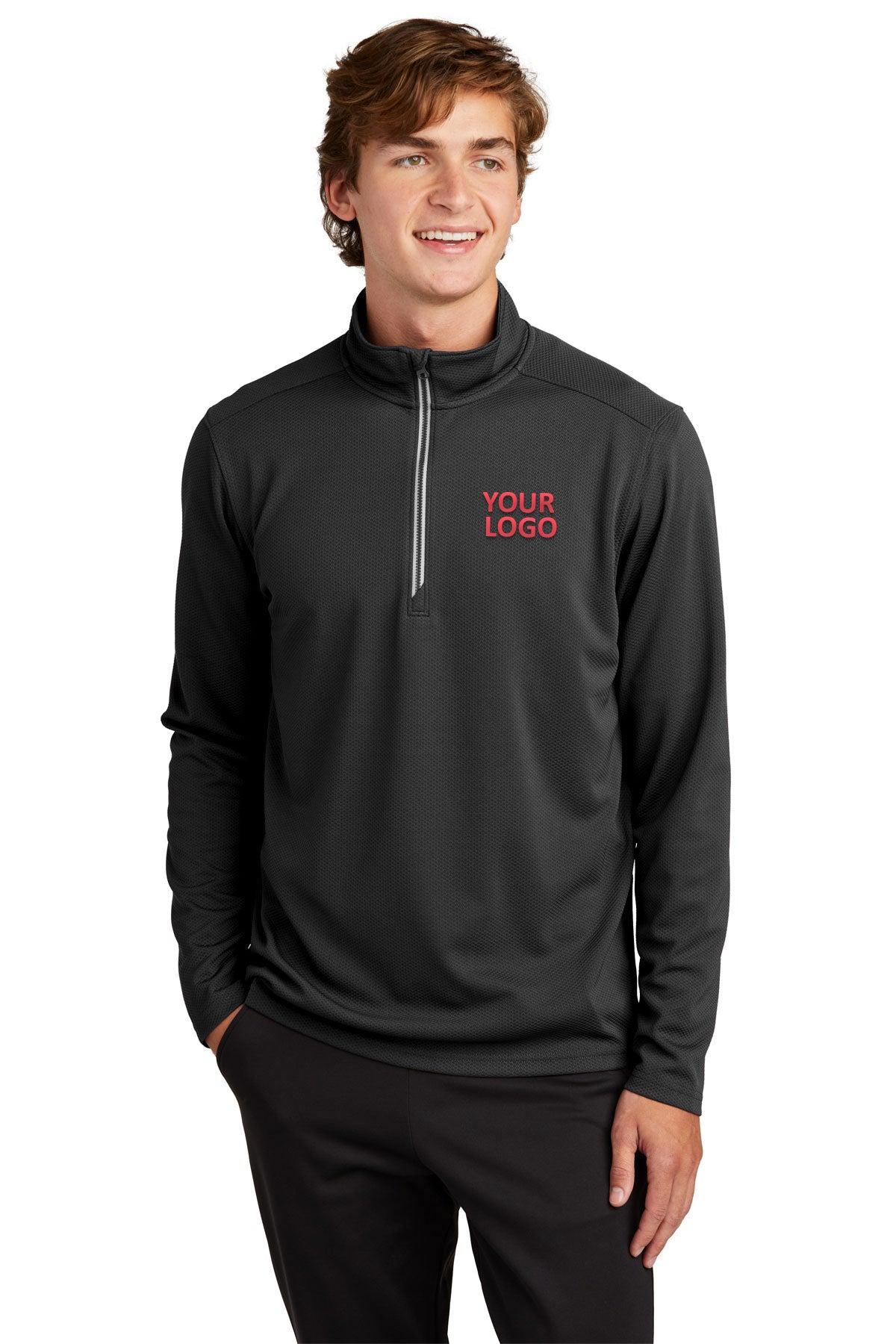 Sport-Tek Sport-Wick Textured Customized 1/4-Zip Pullovers, Black [Orpical Technology Solutions]