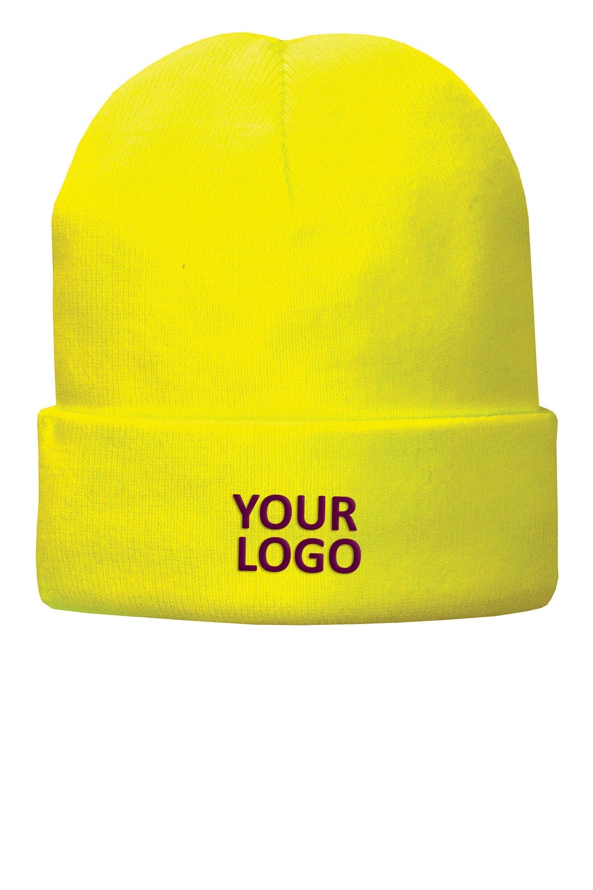 Port & Company Fleece Lined Customized Knit Caps, Neon Yellow [Northern Lights Locating & Inspection]