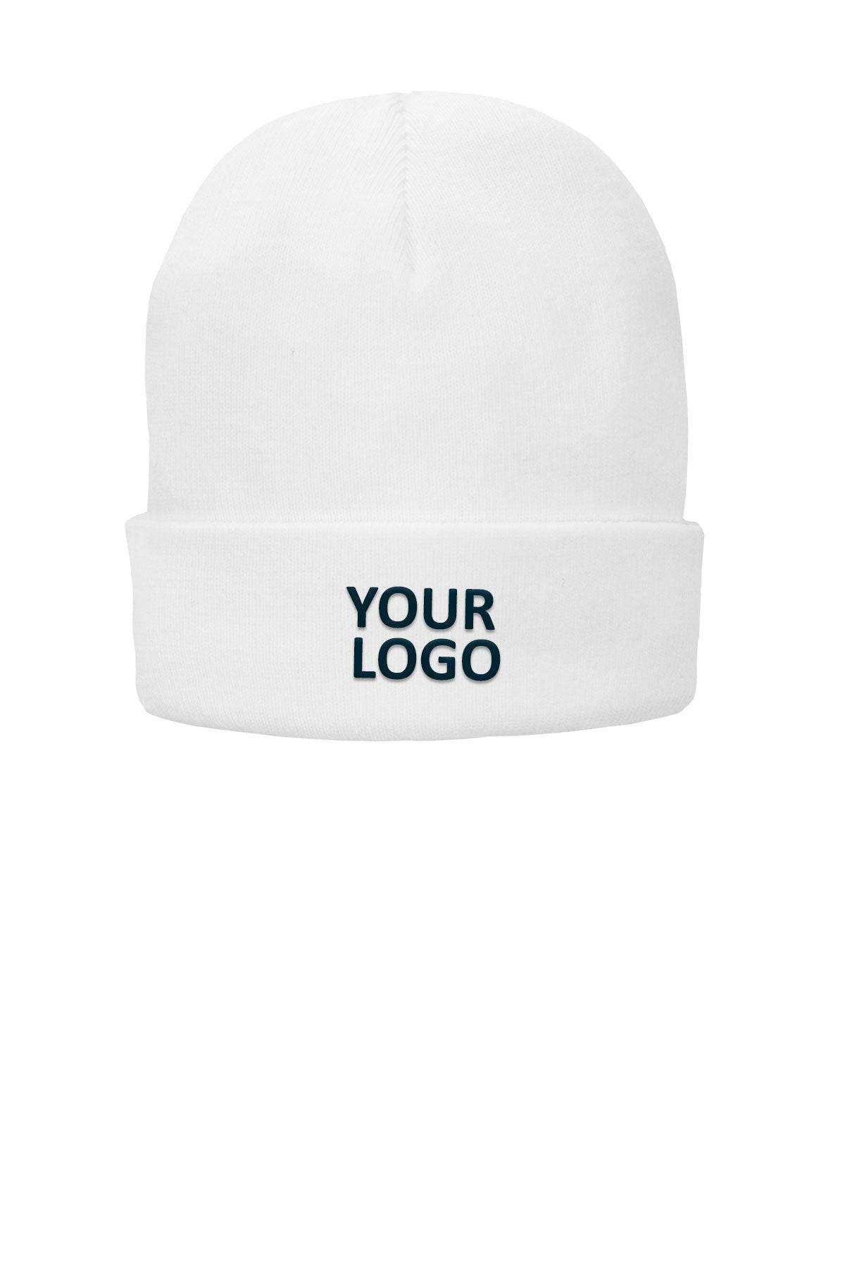 Port & Company Fleece Lined Customized Knit Caps, White [A Plus Learning Solutions]