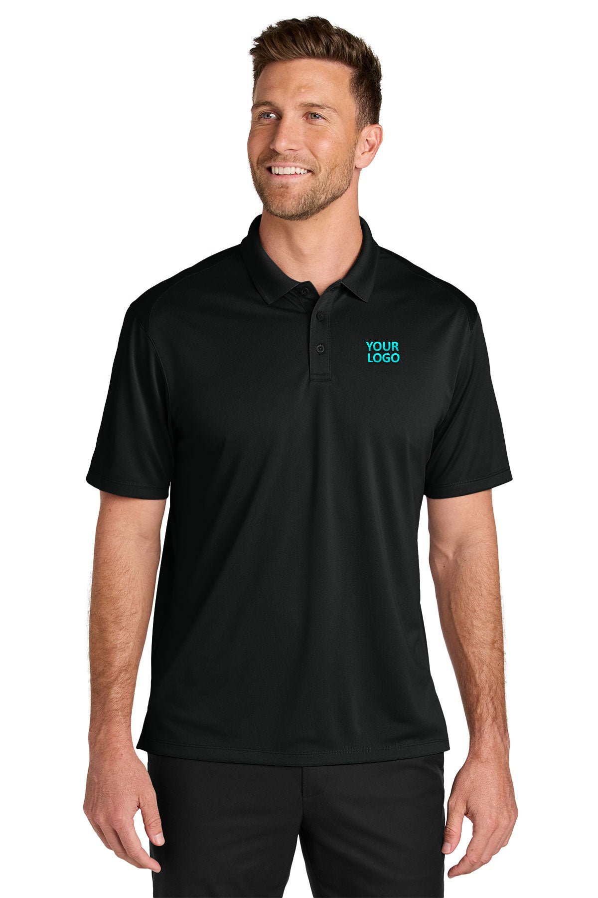 Custom Port Authority TLK240 Deep Black polo shirts with logos