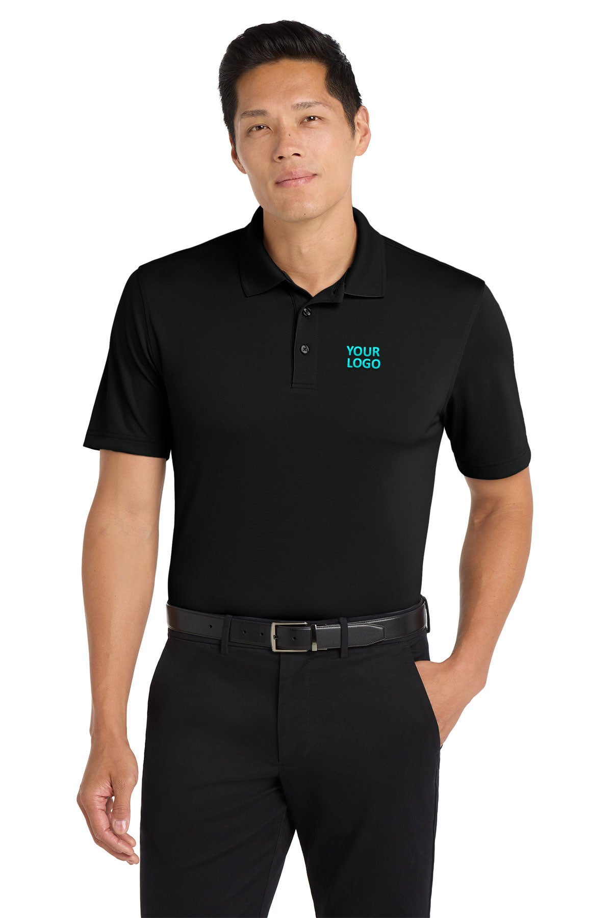 Custom Port Authority TLK110 Deep Black custom embroidered polo shirts