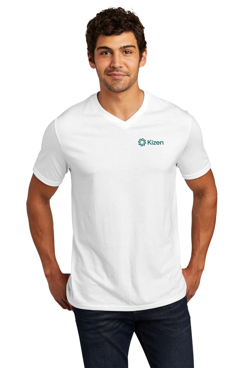 District Perfect Tri V-Neck Tee, White [Kizen]