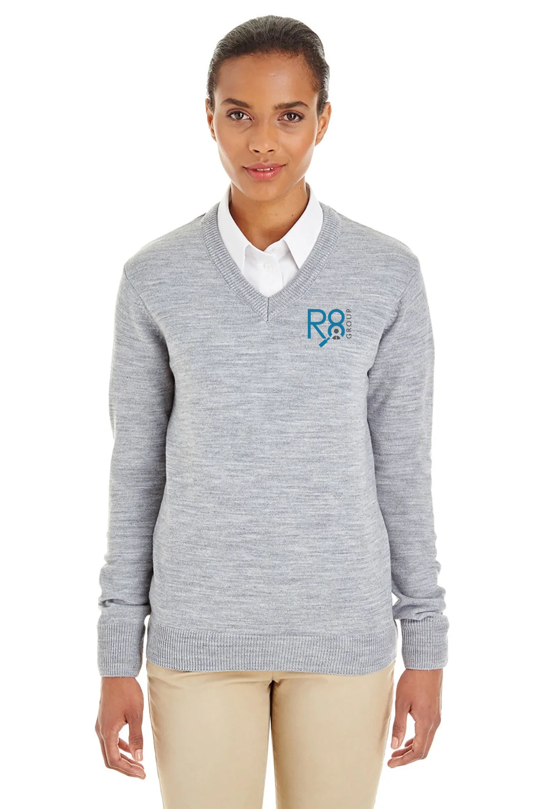Harriton Ladies Pilbloc V-Neck Sweater, Grey Heather [Real8 Group]