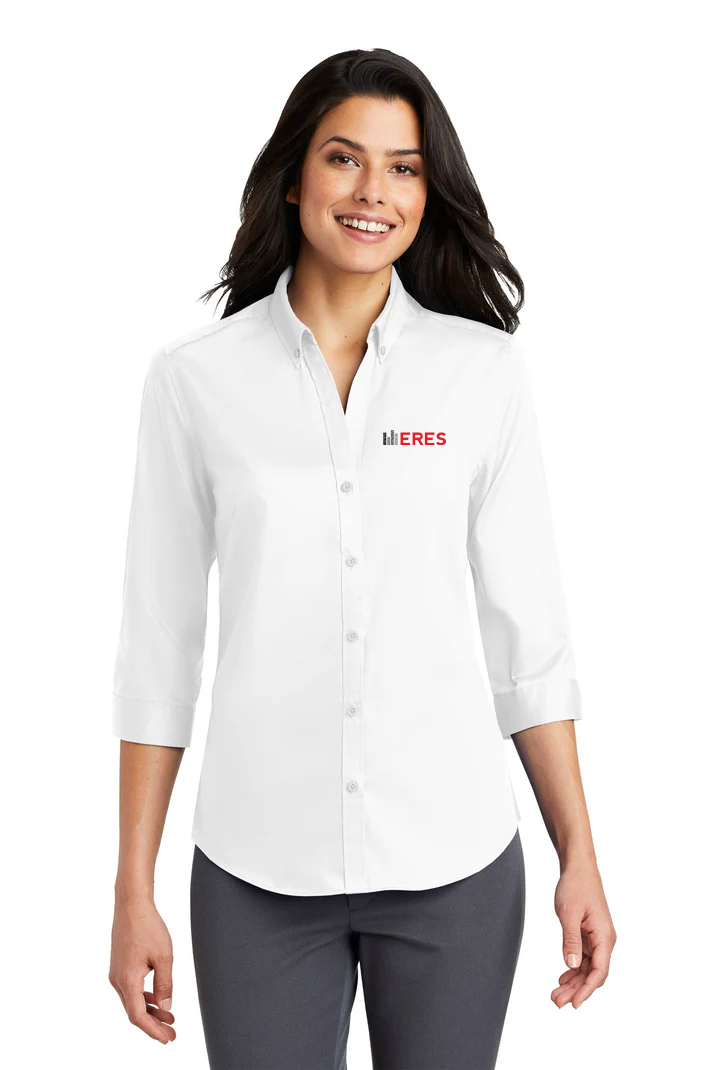Port Authority Ladies 3/4-Sleeve SuperPro Twill Shirt, White [ERES]
