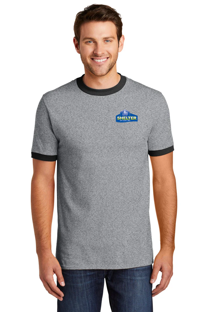 Port & Company Core Cotton Ringer Tee, Athletic Heather/ Jet Black [Shelter of Flint]
