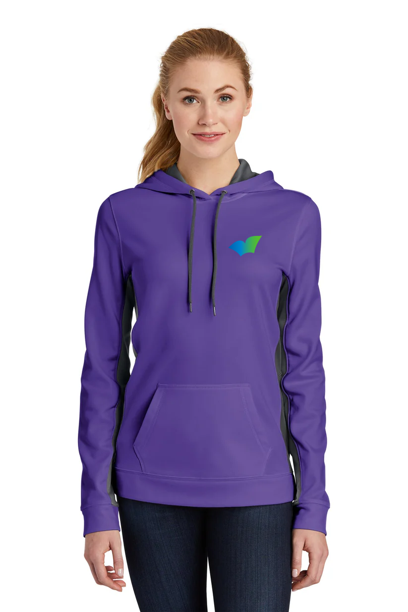 Sport-Tek Ladies Sport-Wick Fleece Colorblock Hooded Pullover, Purple/ Dark Smoke Grey [Better World Books]