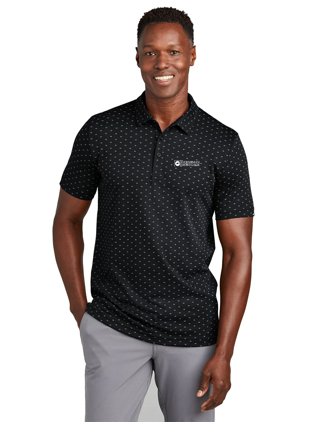 TravisMathew Oceanside Geo Polo, Black with Aegean Blue [Gershman Mortgage]