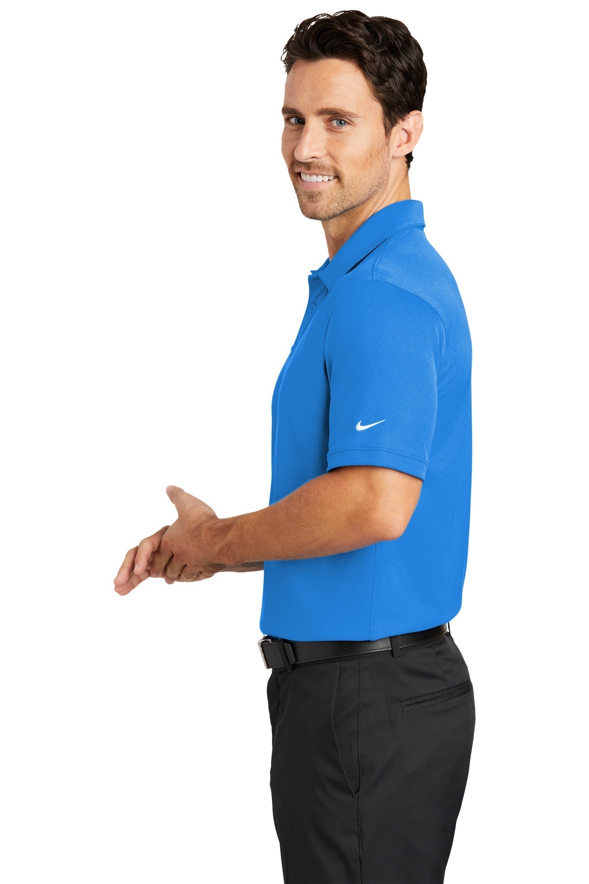 Nike Dri-FIT Icon Pique Modern Fit Custom Polos, Light Photo Blue [Team Travel Source]