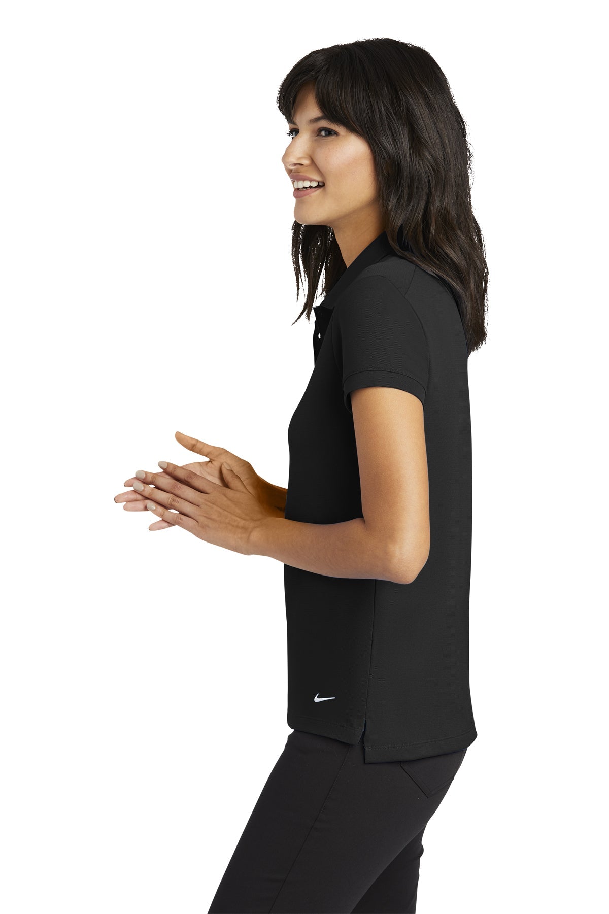 Nike Ladies Dri-FIT Icon Pique Modern Fit Custom Polos, Black [Calvada Surveying Inc]