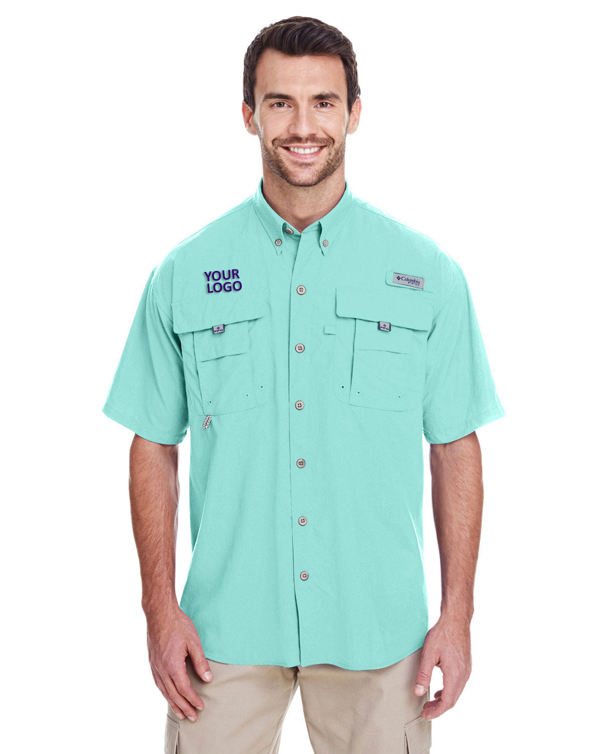 Custom Columbia Mens Bahama Short-Sleeve Shirt, Gulf Stream