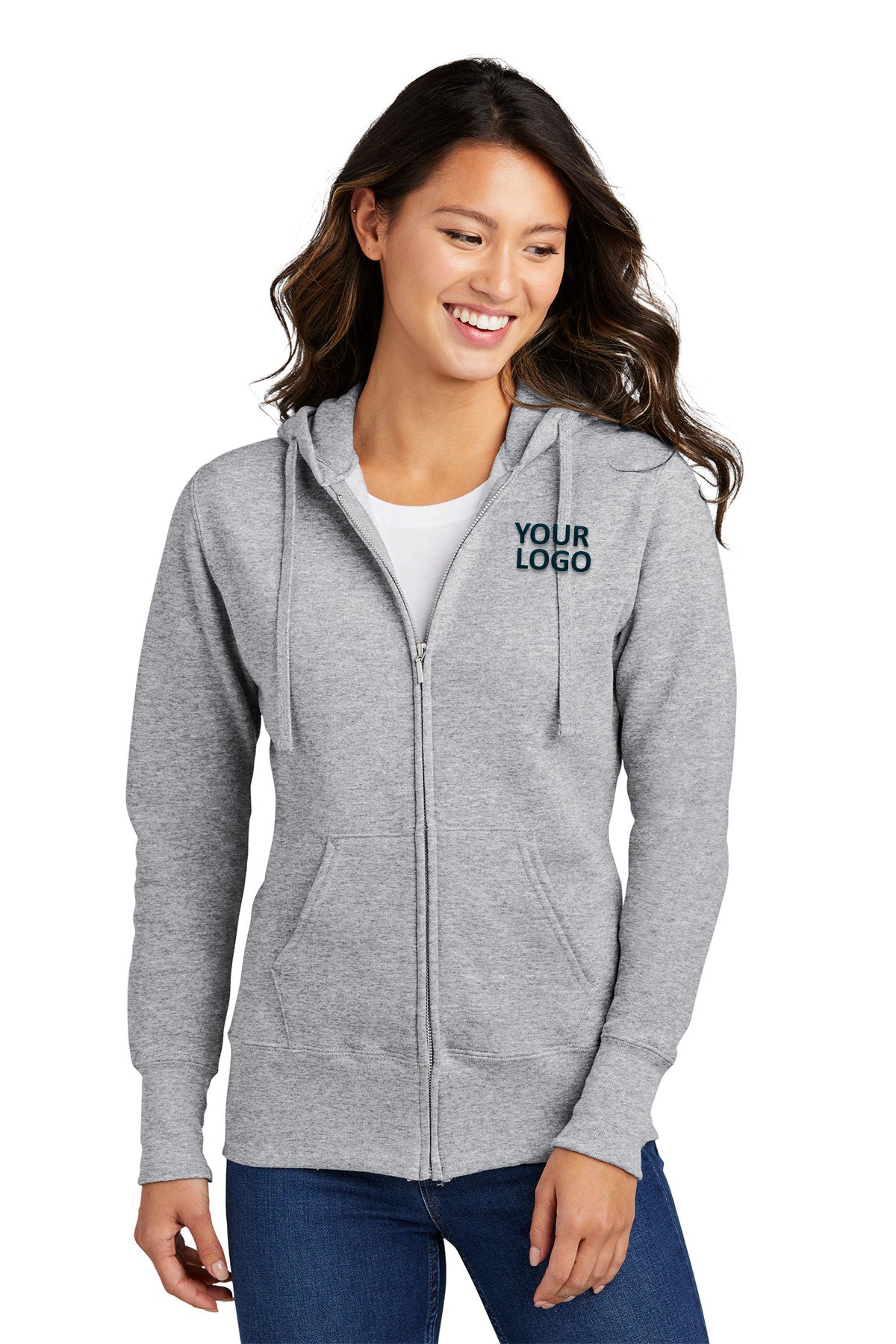 Port & Company Ladies Core Fleece Branded Zip Hoodies, Athletic Heather [Orpical Technology Solutions]