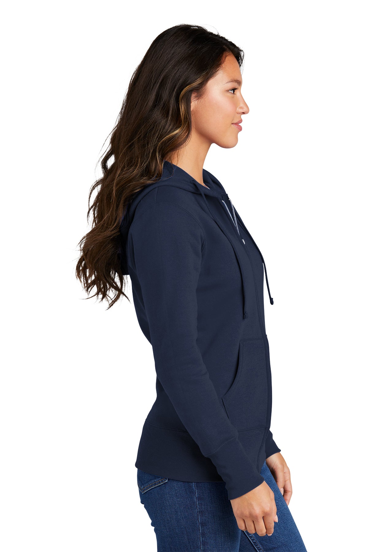 Port & Company Ladies Core Fleece Customized Zip Hoodies, Navy [Tongue Point Job Corps]
