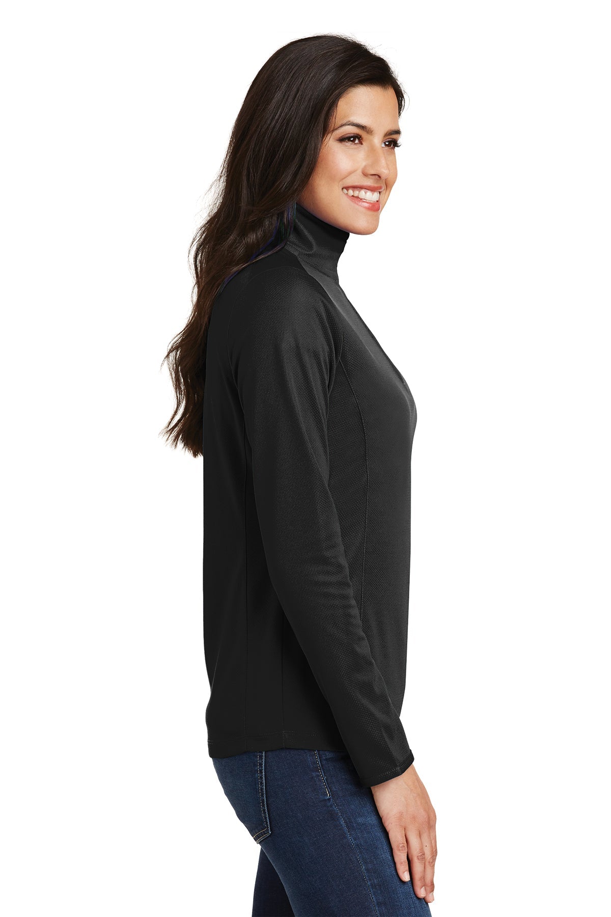 Port Authority Ladies Pinpoint Mesh Branded 1/2-Zip, Black [NCT]
