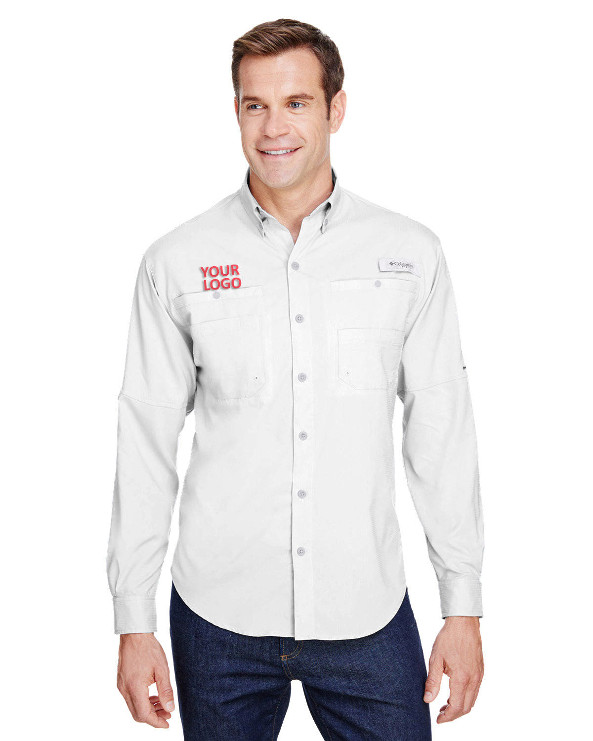 Columbia White 7253 company logo shirts