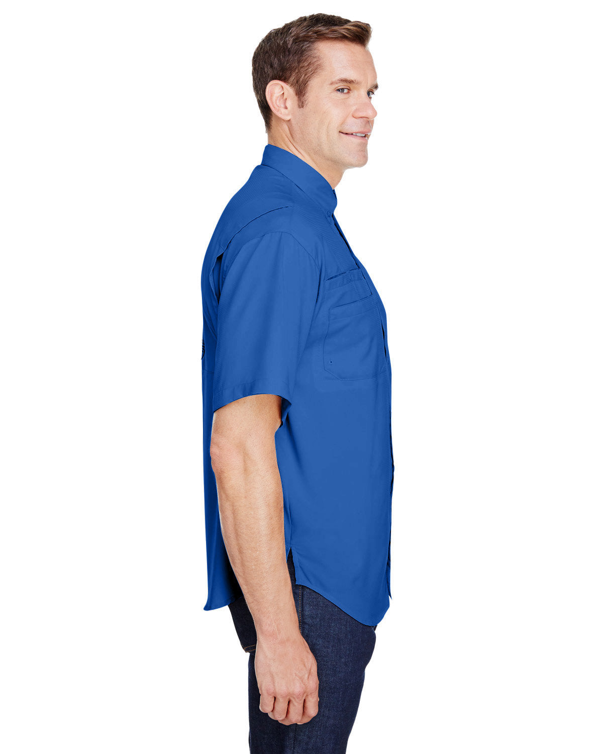 Custom Columbia Mens Tamiami Short-Sleeve Shirt, Vivid Blue