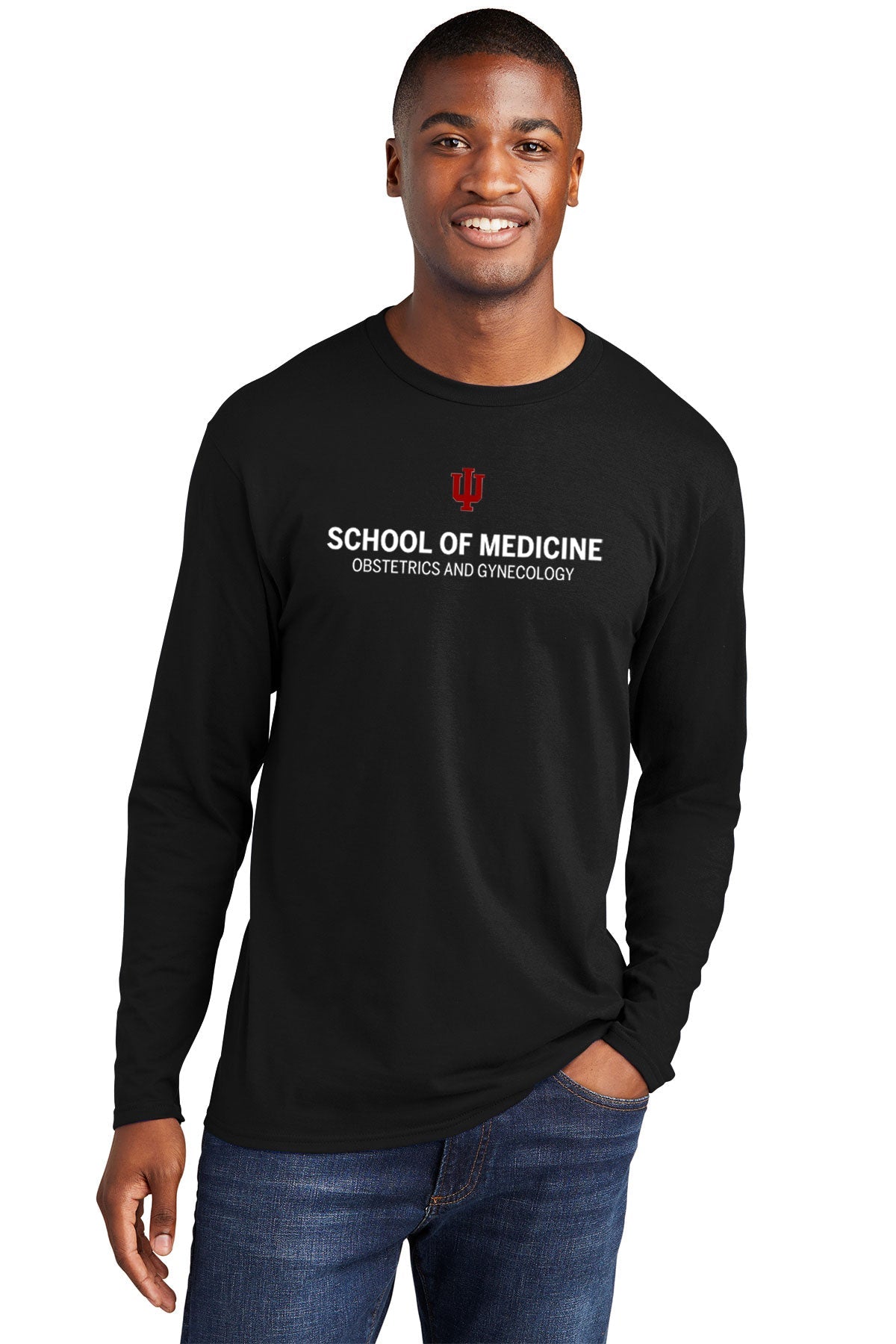 Port & Company Long Sleeve Fan Branded Favorite Tee's, Jet Black [Indiana University School of Medicine]