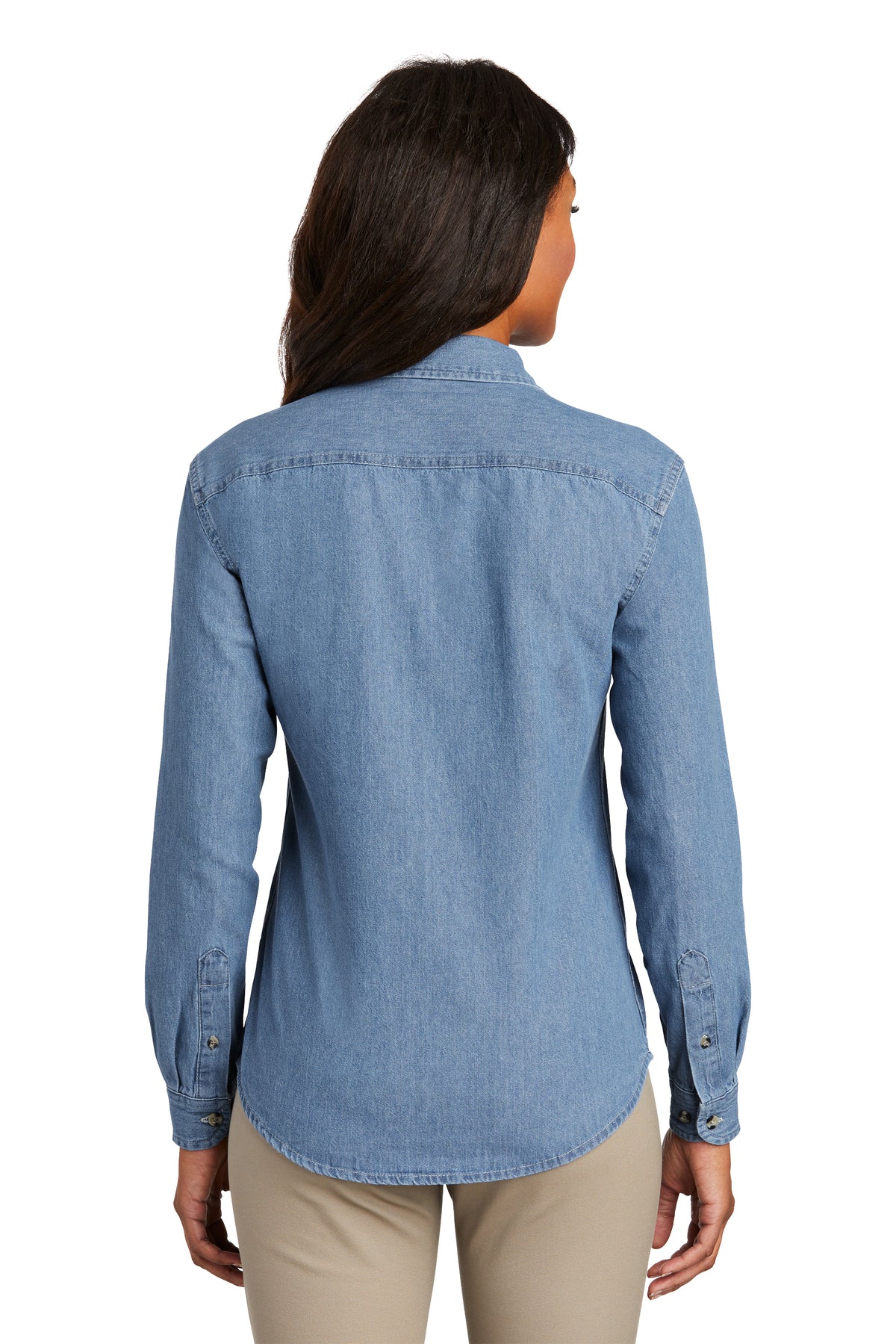 Port & Company Ladies Long Sleeve Custom Denim Shirts, Faded Blue [Calvada Surveying Inc]