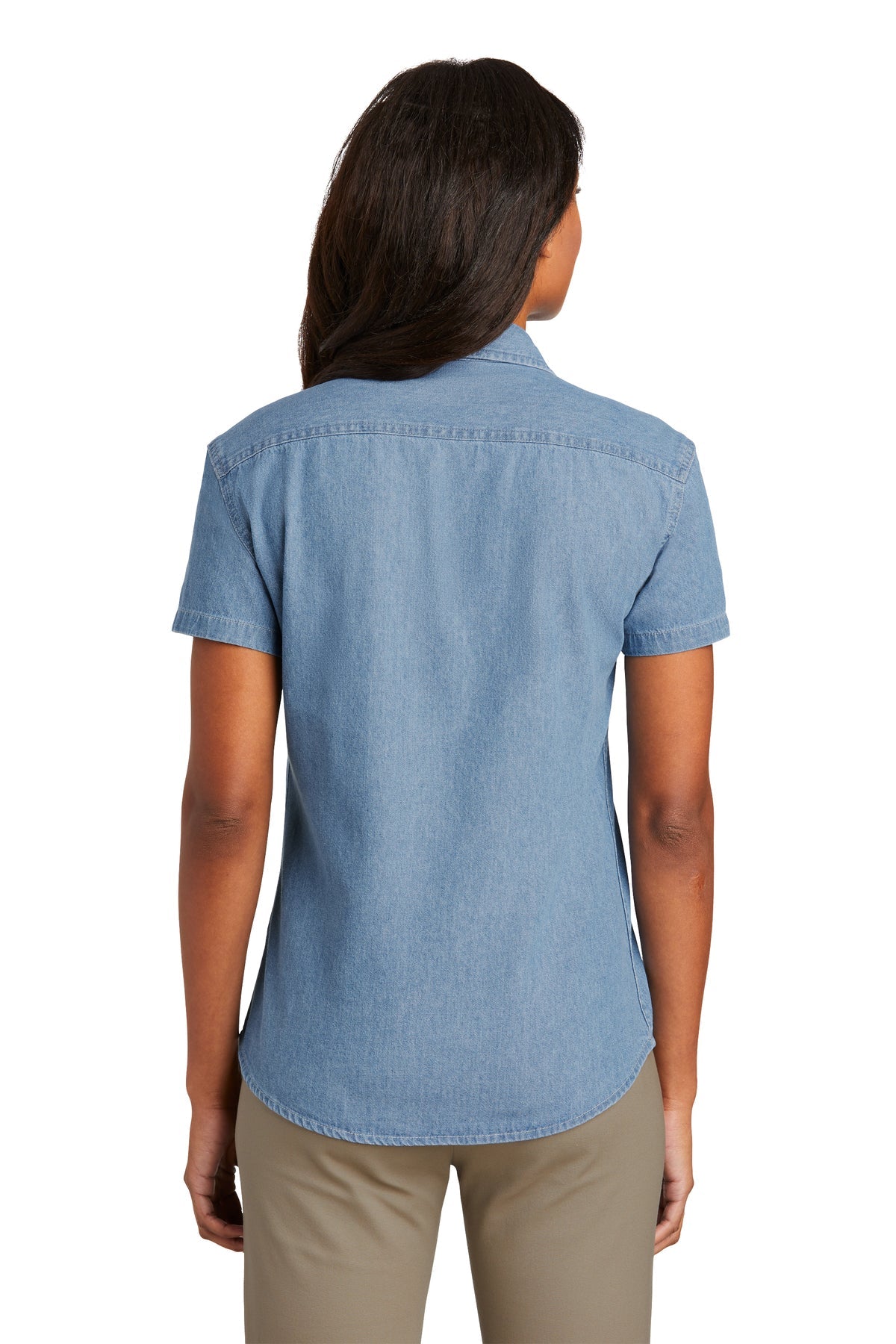 Port & Company Ladies Short Sleeve Custom Denim Shirts, Faded Blue [Calvada Surveying Inc]