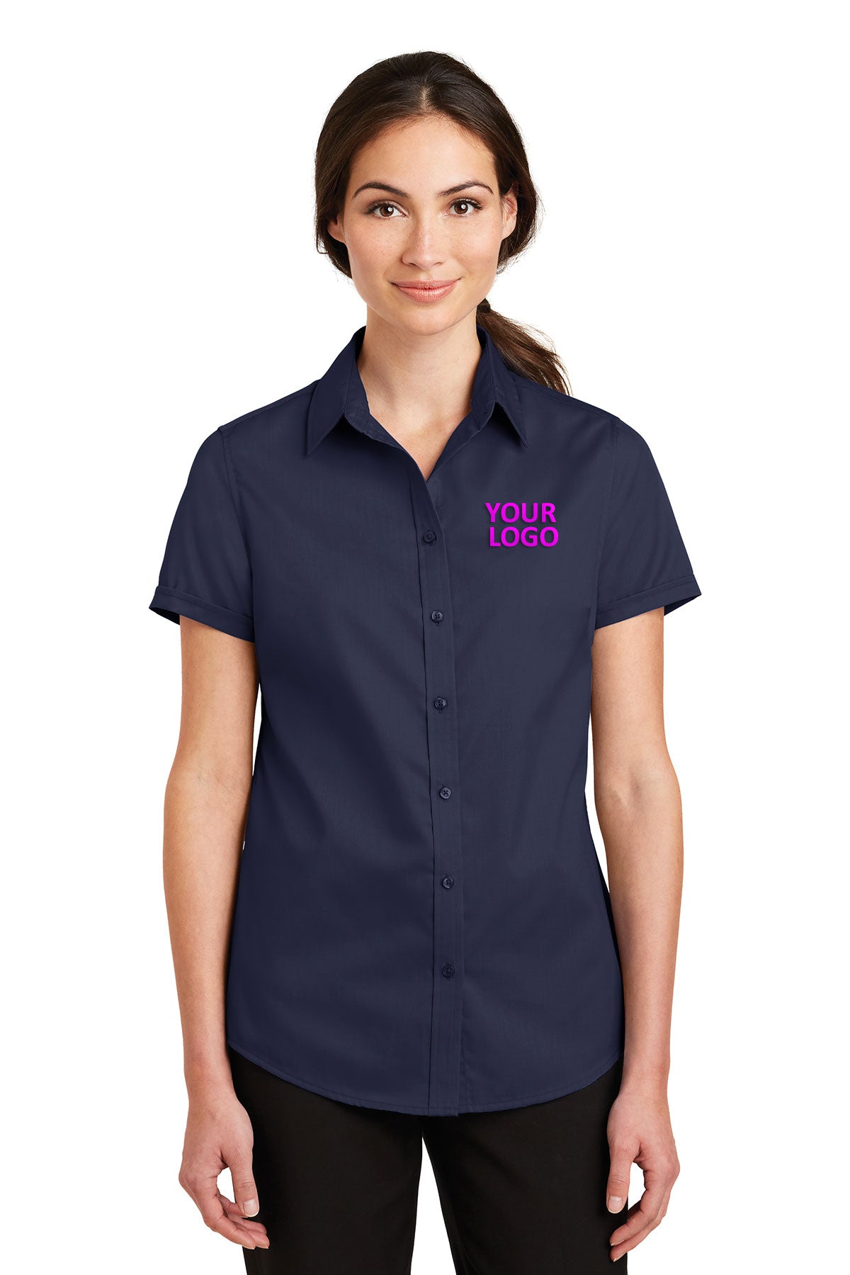 Port Authority Ladies Short Sleeve SuperPro Branded Twill Shirts, True Navy [Fooda]