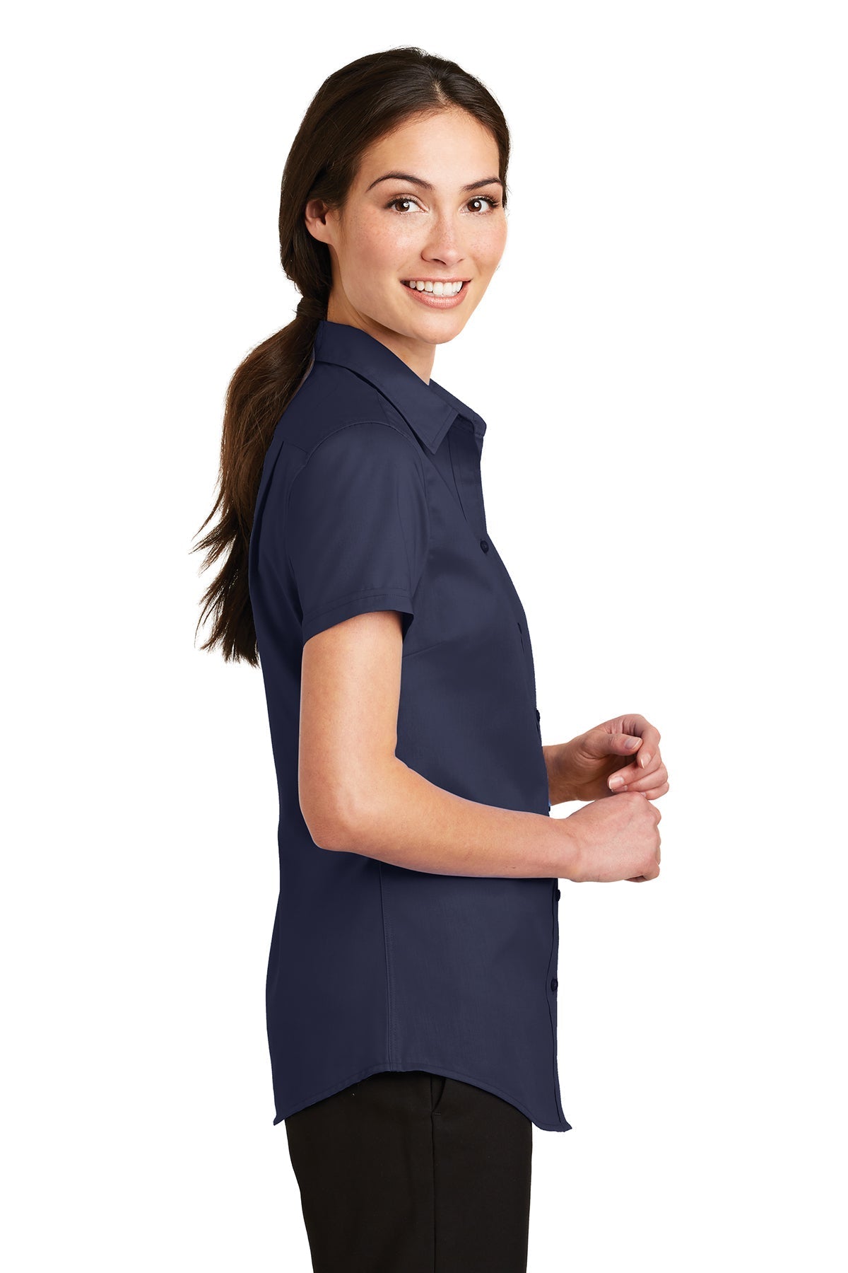 Port Authority Ladies Short Sleeve SuperPro Branded Twill Shirts, True Navy [Fooda]