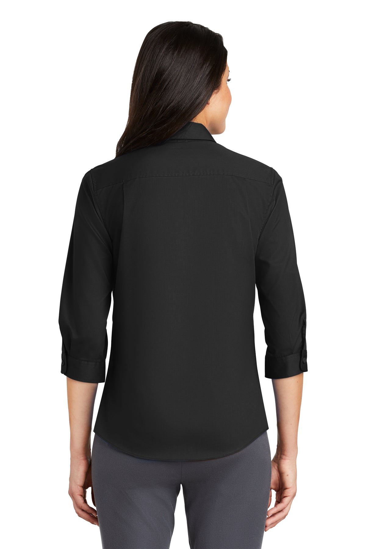Port Authority Ladies 3/4-Sleeve SuperPro Custom Twill Shirts, Black [TruNorthern]