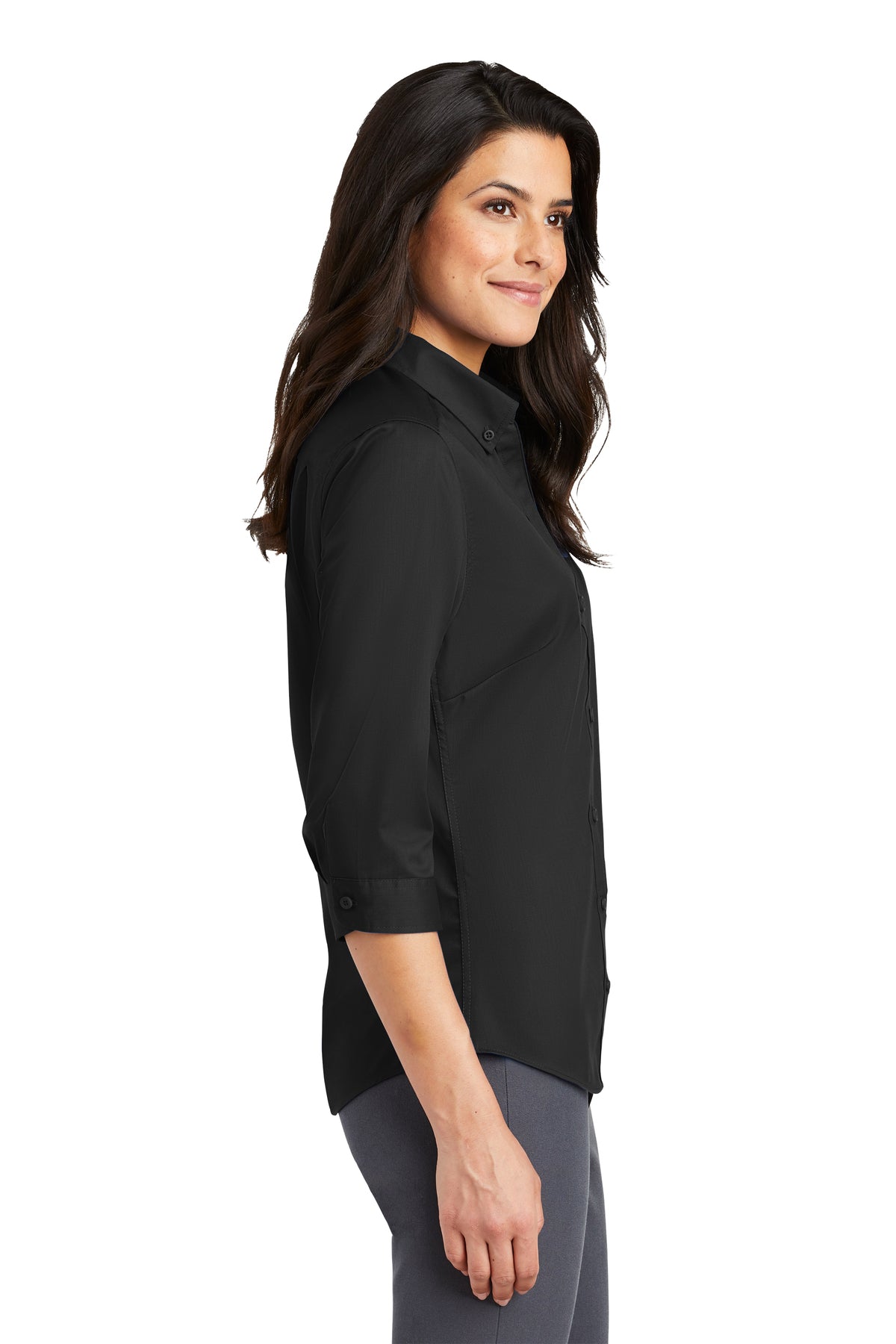 Port Authority Ladies 3/4-Sleeve SuperPro Custom Twill Shirts, Black [TruNorthern]