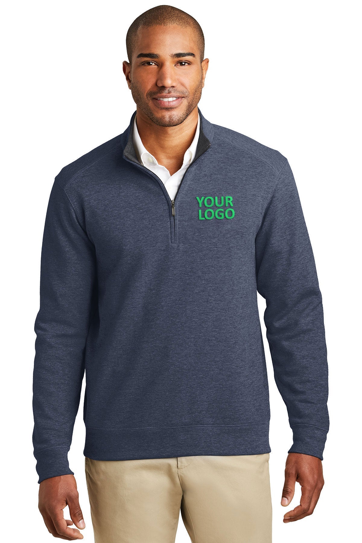 Port Authority Interlock Customized 1/4-Zip, Estate Blue Heather/ Charcoal Heather [CommStar Credit Union]