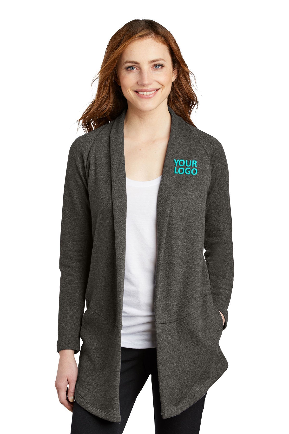 Port Authority Ladies Interlock Customized Cardigans, Charcoal Heather/ Medium Heather Grey [Orange by Fooda]